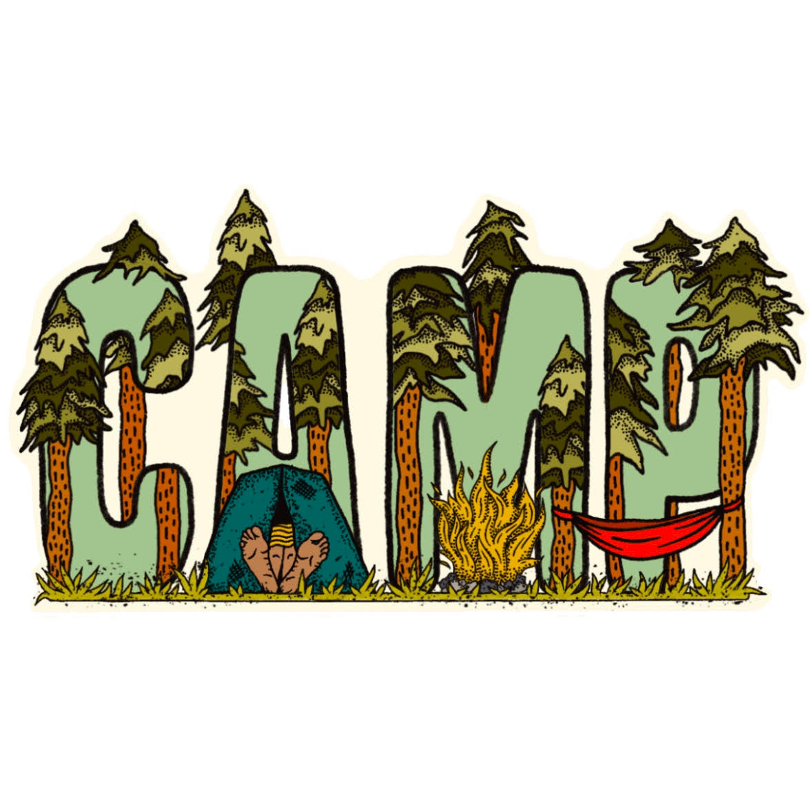 CAMP CAMPING HIKING STICKER WITH HAMMOCK