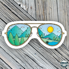 Mountains with Sunglasses Hiking & Camping Sticker